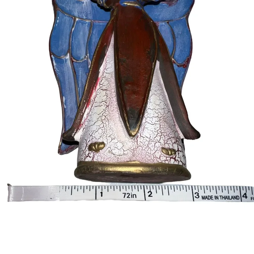 Angel Christmas Figurine Blue Wings Holiday Religious Home Decor Farmhouse Style